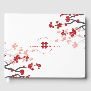 Cherry Blossoms & Double Happiness Chinese Wedding Guest Book