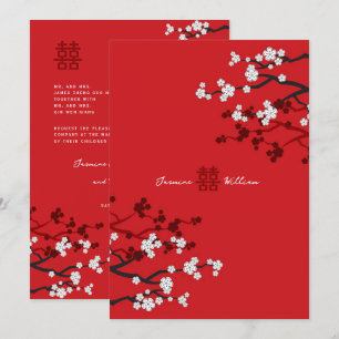 Cherry Blossoms & Double Happiness Chinese Wedding Invitation