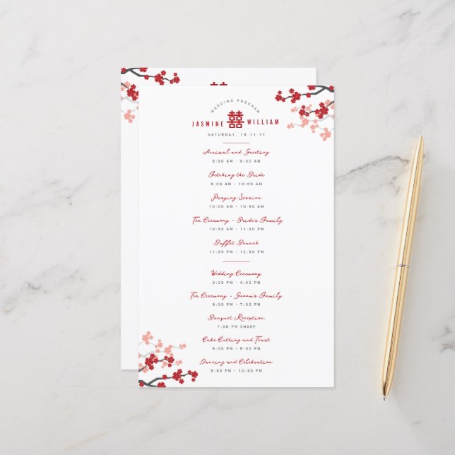 Cherry Blossoms Double Xi Chinese Wedding Program (Front/Back In Situ)