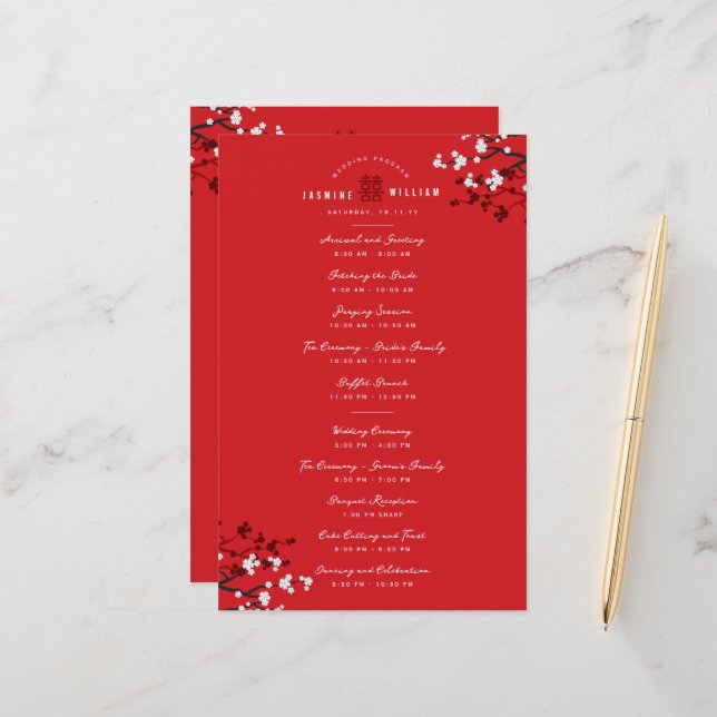 Cherry Blossoms Double Xi Chinese Wedding Program (Front/Back In Situ)