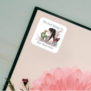 Cherry Blossoms Dragon  Asian Fairy Bookplate Square Sticker