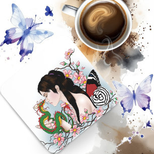 Cherry Blossoms Dragon Serenity Asian Fairy Coaster