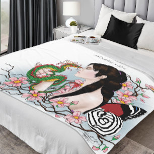 Cherry Blossoms Dragon Serenity Asian Fairy  Fleece Blanket