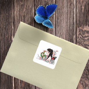 Cherry Blossoms Dragon Serenity Asian Fairy  Square Sticker