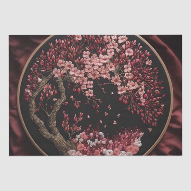 Cherry Blossoms Embroidered Wedding Vintage Wrappi Tissue Paper (Front)