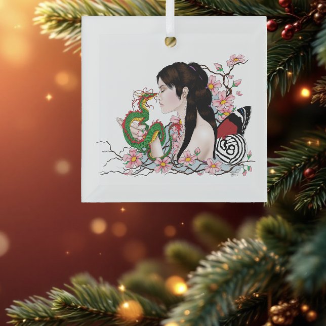 Cherry Blossoms Fairy Dragon Friendship  Glass Tree Decoration (Creator Uploaded)