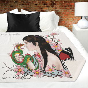 Cherry Blossoms Fairy Dragon Friendship  Sherpa Blanket