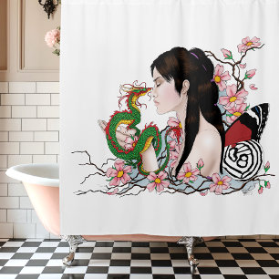 Cherry Blossoms Fairy Dragon Friendship  Shower Curtain