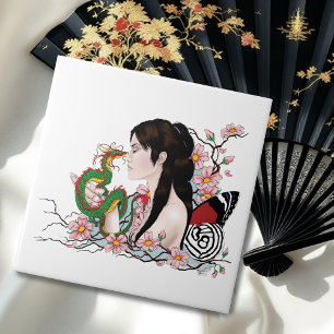Cherry Blossoms Fairy Dragon Friendship Tile
