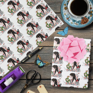 Cherry Blossoms Fairy Dragon Friendship Wrapping Paper