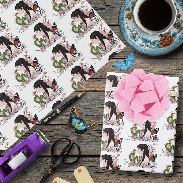 Cherry Blossoms Fairy Dragon Friendship  Wrapping Paper (Creator Uploaded)
