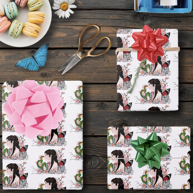 Cherry Blossoms Fairy Dragon Friendship  Wrapping Paper Sheet (Creator Uploaded)