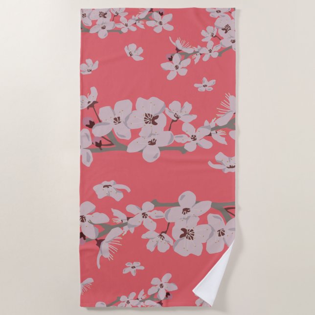Cherry Blossoms Floating Flowers Beach Towel (Front)