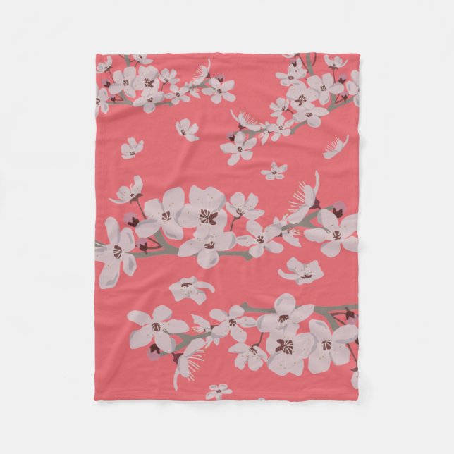 Cherry Blossoms Floating Flowers Fleece Blanket (Front)