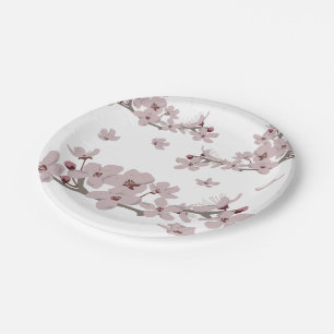 Cherry Blossoms Floating Flowers Paper Plate