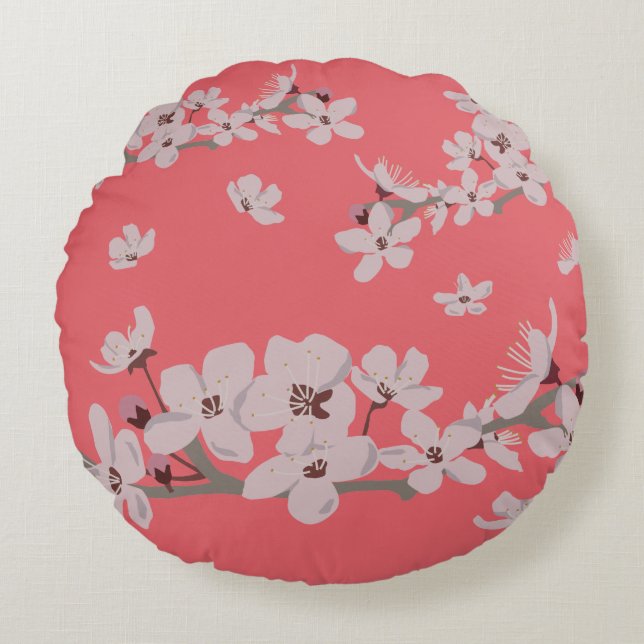 Cherry Blossoms Floating Flowers Round Cushion (Front)