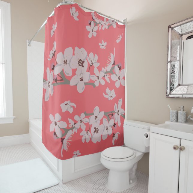 Cherry Blossoms Floating Flowers Shower Curtain (In Situ)