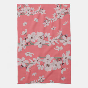 Cherry Blossoms Floating Flowers Tea Towel