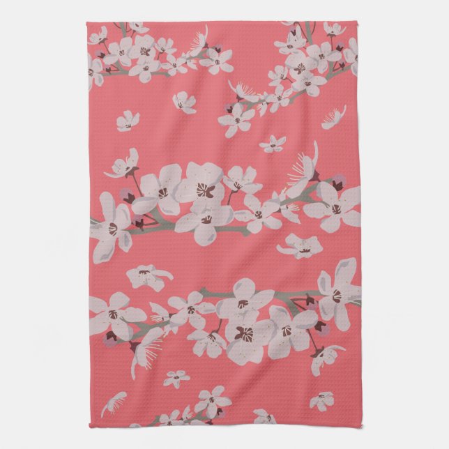 Cherry Blossoms Floating Flowers Tea Towel (Vertical)