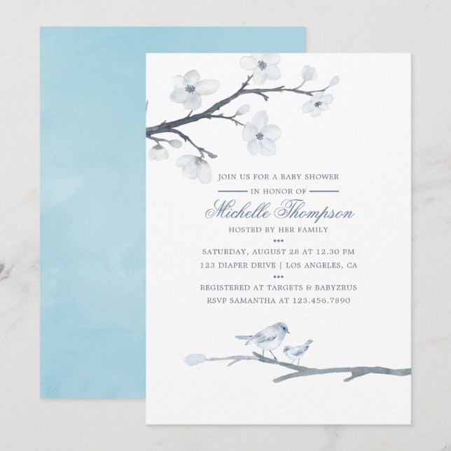 Cherry Blossoms Floral Baby Shower Invitation (Front/Back)