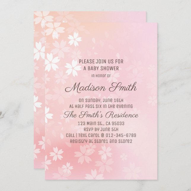 Cherry Blossoms Floral Baby Shower Invitation (Front/Back)