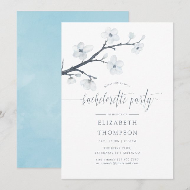 Cherry Blossoms Floral Bachelorette Party Invite (Front/Back)
