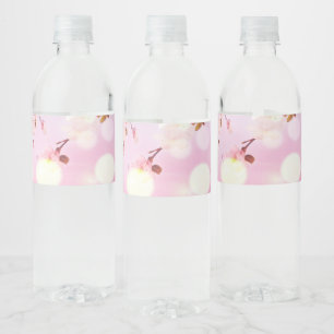 Cherry Blossoms Floral Background Flower Design Water Bottle Label