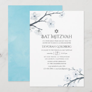 Cherry Blossoms Floral Bat Mitzvah Invitation