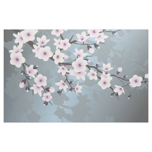 Cherry Blossoms Floral Dusty Pink Blue Fabric (Yard)