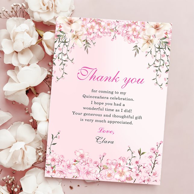 Cherry Blossoms Floral Sweet Sixteen Birthday Thank You Card (Creator Uploaded)