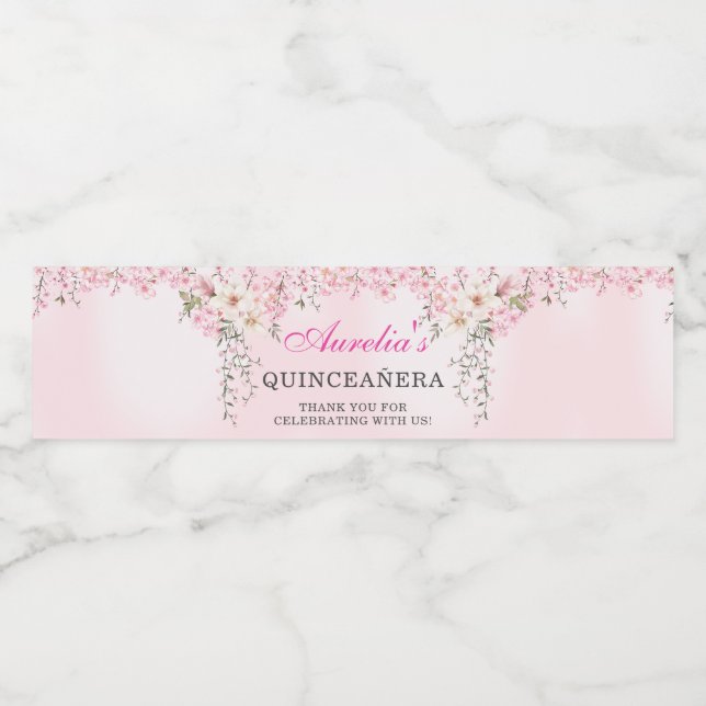 Cherry Blossoms Floral Sweet Sixteen Birthday Water Bottle Label (Single Label)