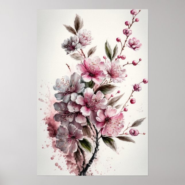 Cherry Blossoms Flower Art Print Poster (Front)