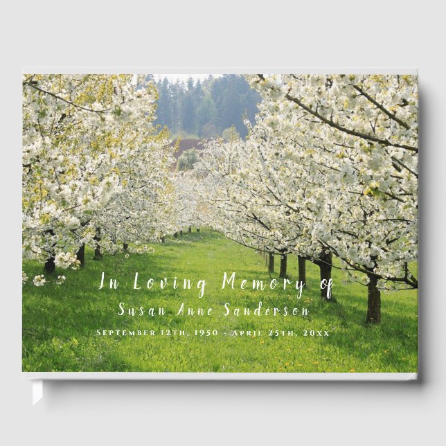Cherry Blossoms Funeral Memorial Guest Book (Front)