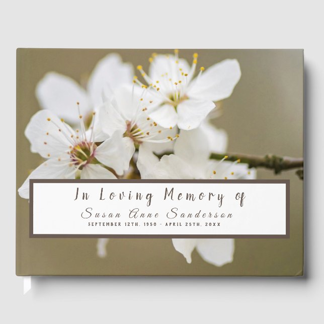 Cherry Blossoms Funeral Memorial Guest Book (Front)