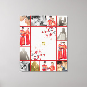 Cherry Blossoms & Golden Double Xi Chinese Wedding Canvas Print
