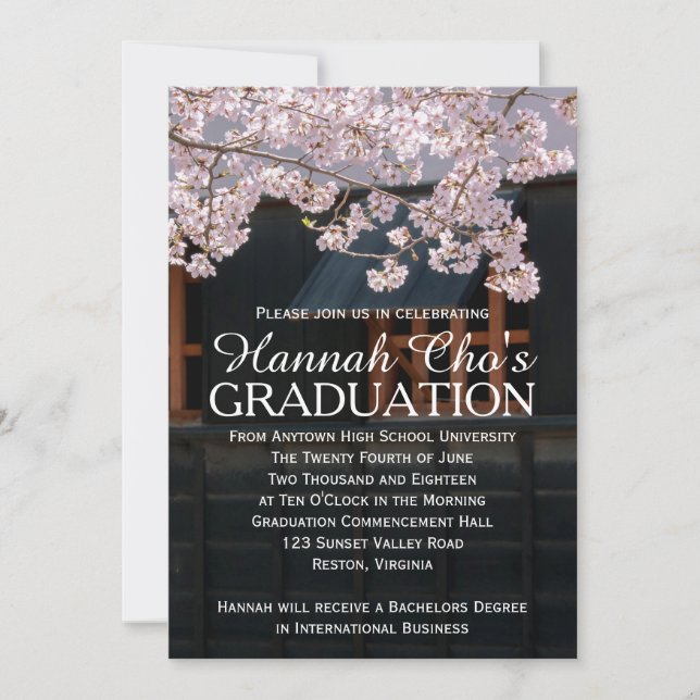 Cherry Blossoms Graduation Announcement (Front)
