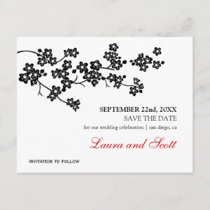 Cherry Blossoms in Black Save The Date Invitation