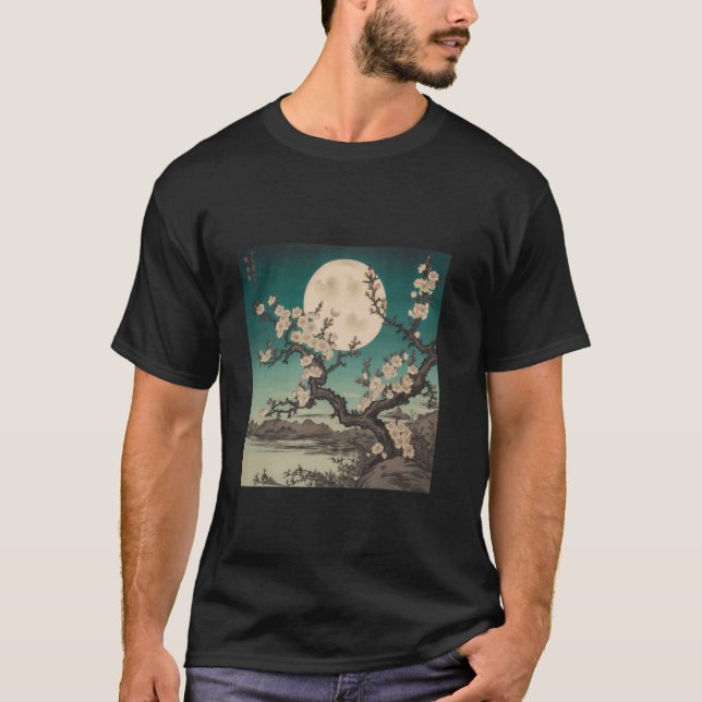 Cherry Blossoms in Moonlight Serene T-Shirt (Front)
