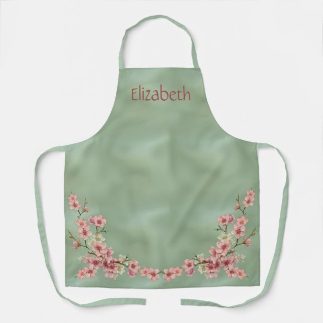 Cherry Blossoms in Pink and Teal Apron (Front)