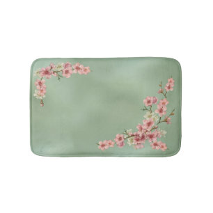 Cherry Blossoms in Pink and Teal Bath Mat
