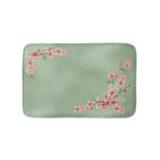 Cherry Blossoms in Pink and Teal Bath Mat