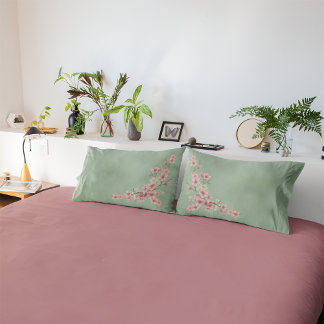 Cherry Blossoms in Pink and Teal Pillowcase