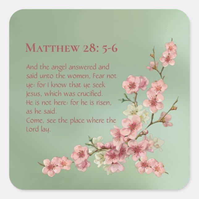 Cherry Blossoms in Pink and Teal Square Sticker (Front)