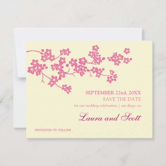 Cherry Blossoms in Pink Save The Date Invitation (Front)