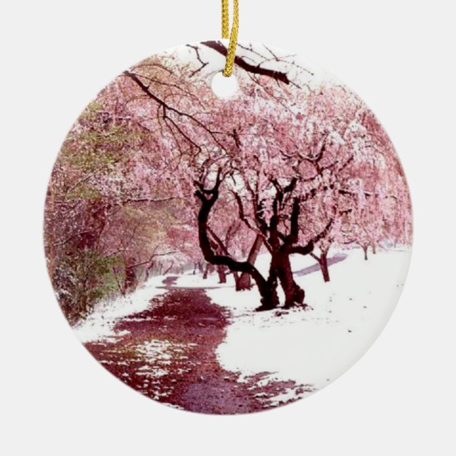 Cherry Blossoms In Snow Ornament (Front)