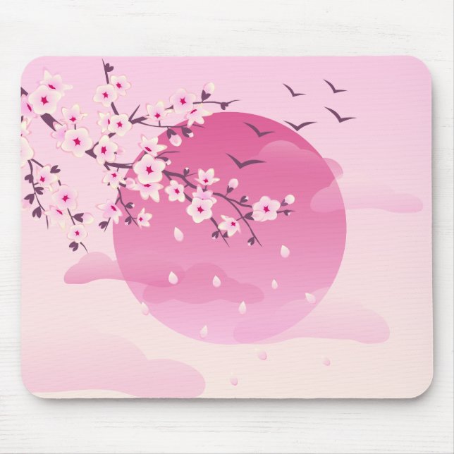 Cherry Blossoms Japanese Landscape Pink Mouse Mat (Front)