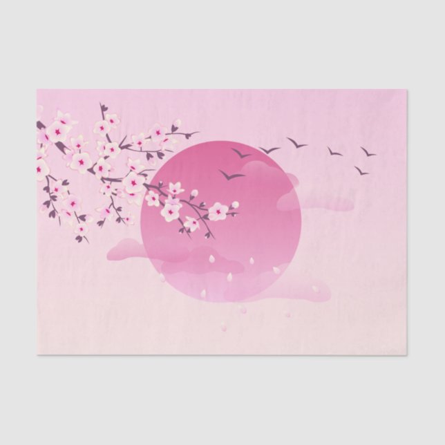 Cherry Blossoms Japanese Landscape Pink Tissue Paper (Front)
