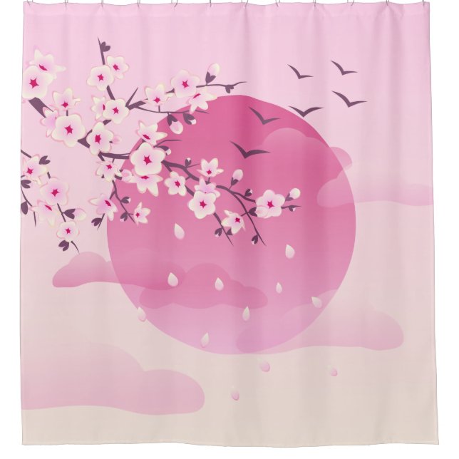 Cherry Blossoms Japanese Landscape Shower Curtain (Front)