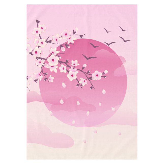 Cherry Blossoms Japanese Landscape Tablecloth (Front)