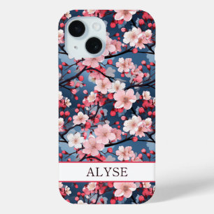 Cherry Blossoms Japanese Sakura Monogrammed iPhone 15 Case